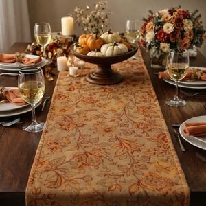 Pottery Barn "Floral Tapestry" XLong 108" X 18" Table Runner Vtg Elegant Rustic